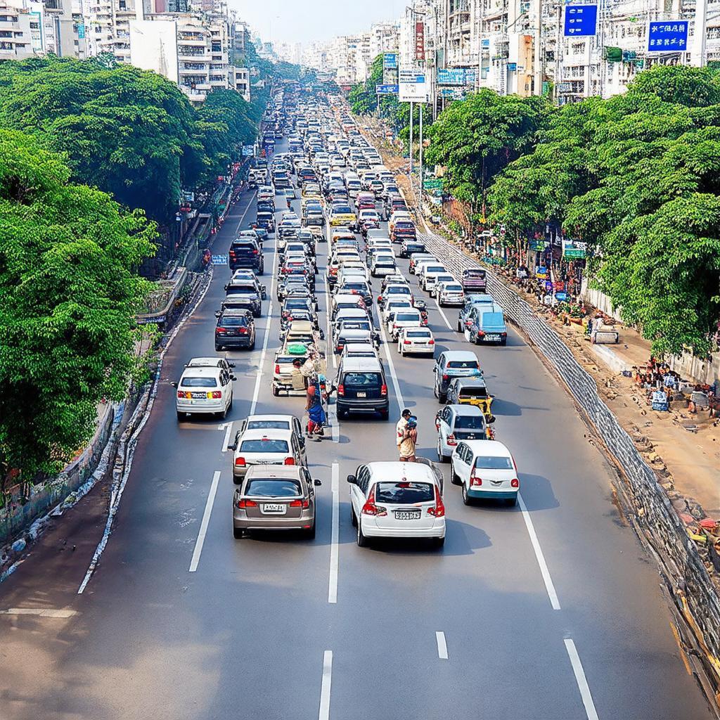 Khung cảnh giao thông tại Ngã Ba Công Xanh đường 741 Tân Uyên